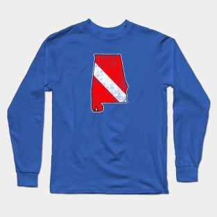 Vintage Dive Alabama Scuba Diving State Map Dive Flag Distressed Long Sleeve T-Shirt
